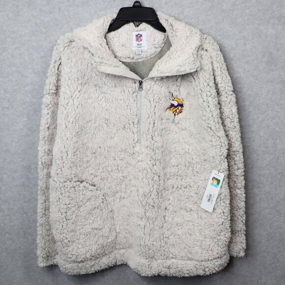 NFL Minnesota Vikings Sherpa Jacket Womens Large Quarter-Zip Pullover Football - Picture 1 of 13